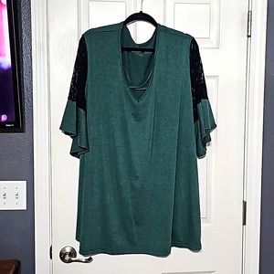 Dark green top with lace insert on sleeves